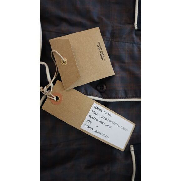 Nicholas Daley SS22 Men's Sz Small Navy Check V-Neck Cotton Bowling Shirt $465 - Picture 4 of 10